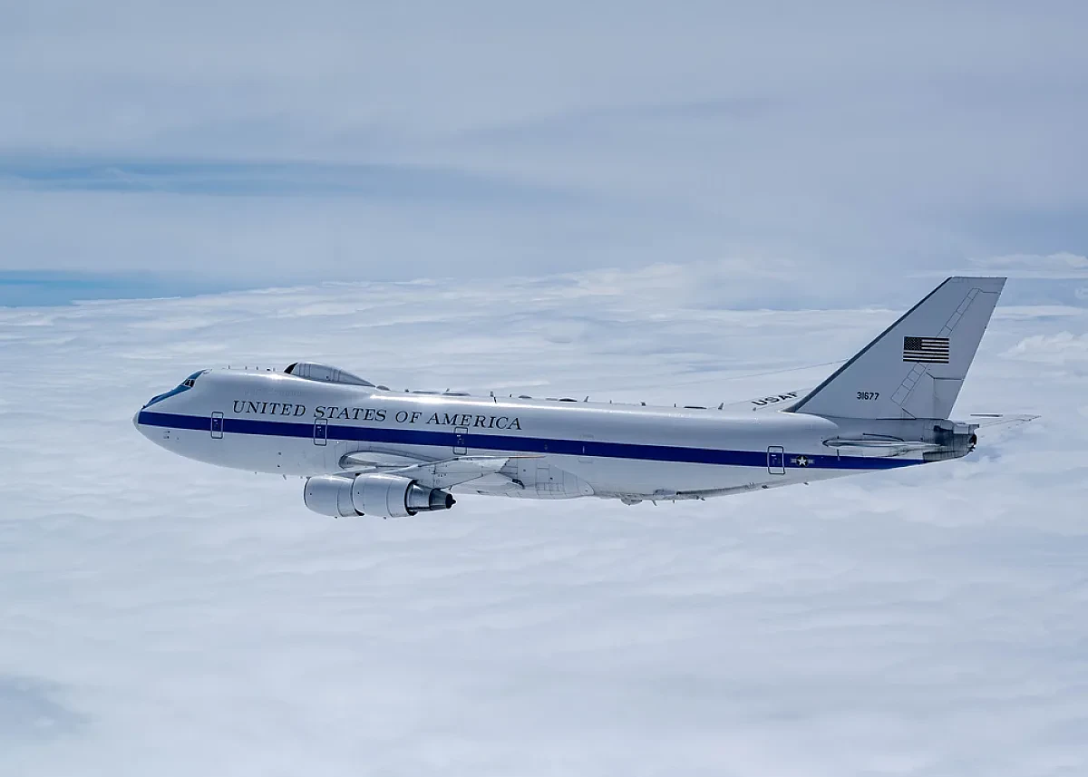 E-4B Nightwatch flying over the Midwest during a training sortie