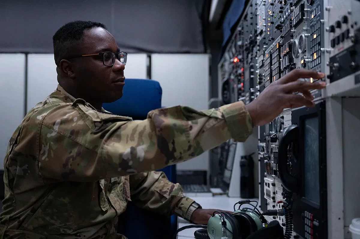E-4B interior showing cooling and heating systems for communications equipment